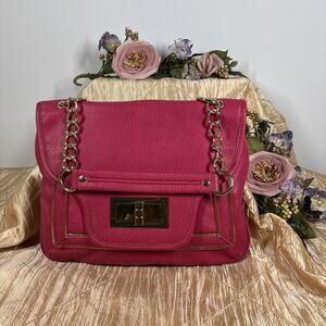 Olivia + Joy Women Soft Leather Shoulder Bag Fuchsia With Gold Weaved Strap